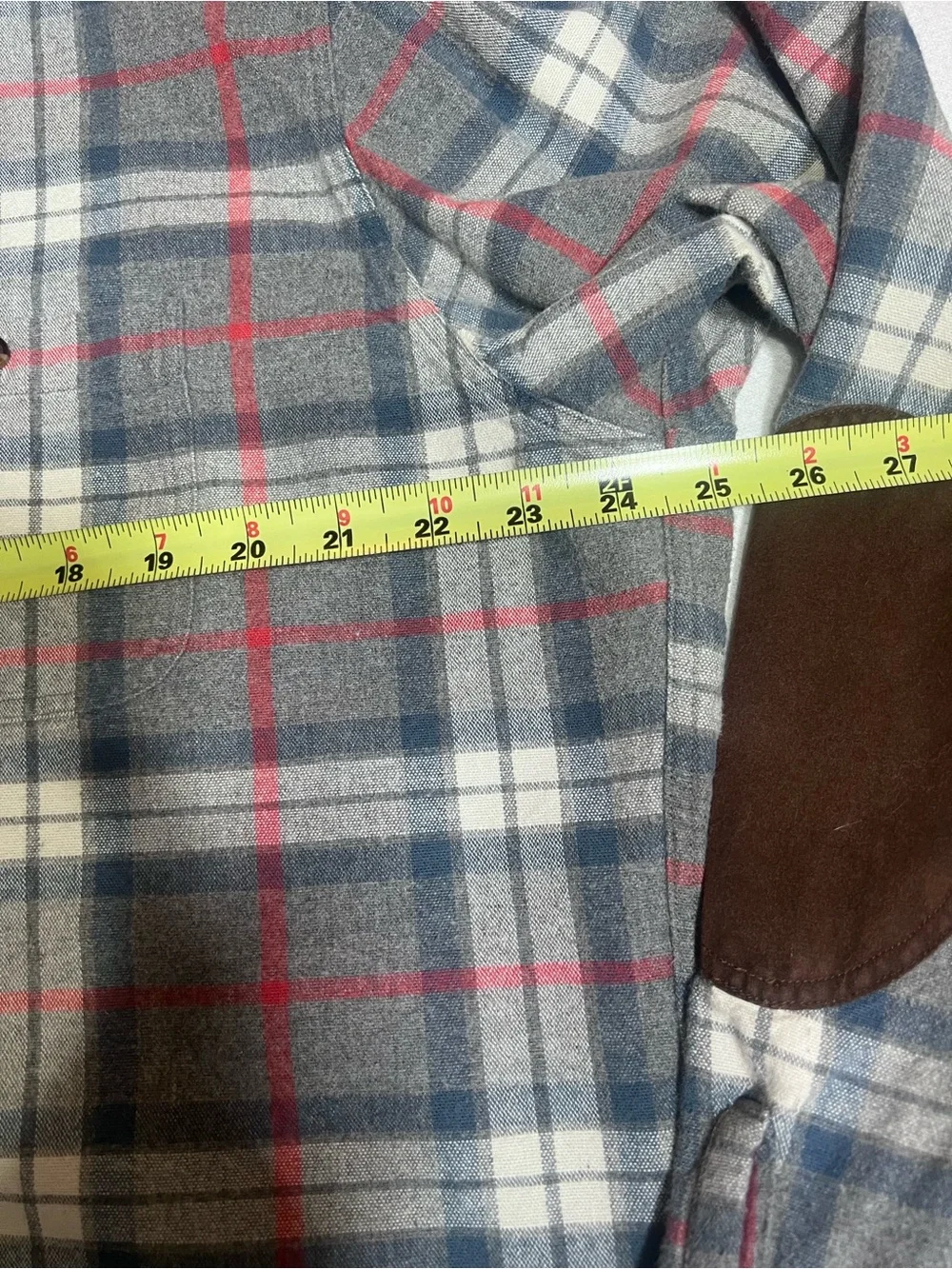 J. Crew Men's Gray Plaid Button-Up 100% Cotton Shirt with Brown Elbow Patches XL